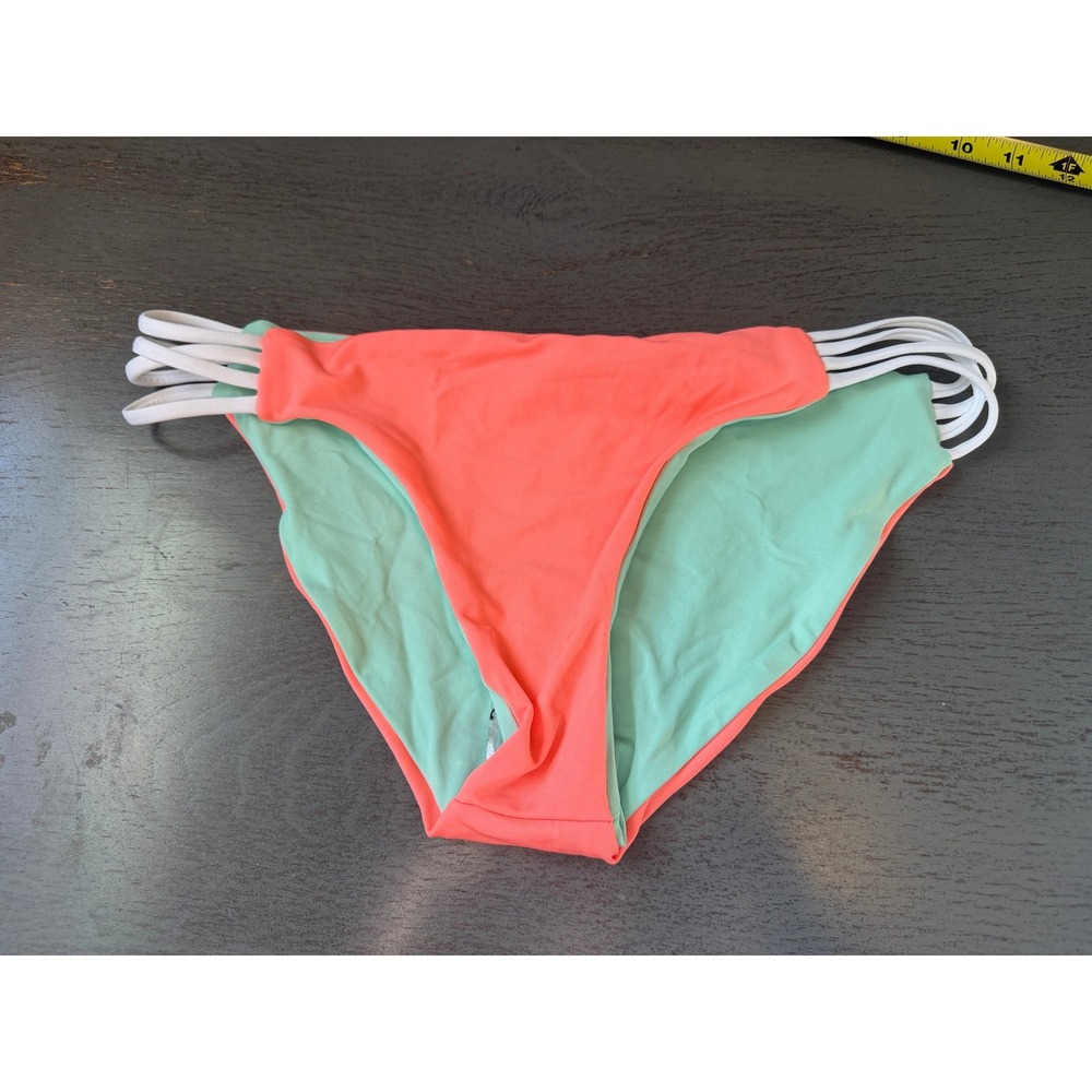 L Space Estella Reversible Bikini Bottoms Peach Mint Green Strappy Medium